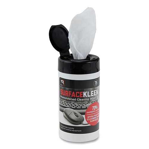 Read Right SurfaceKleen Premoistened Alcohol Cleaning Wipes, 6.38 x 5.4, Tub, Unscented, White, 75/Pack (RR15111)