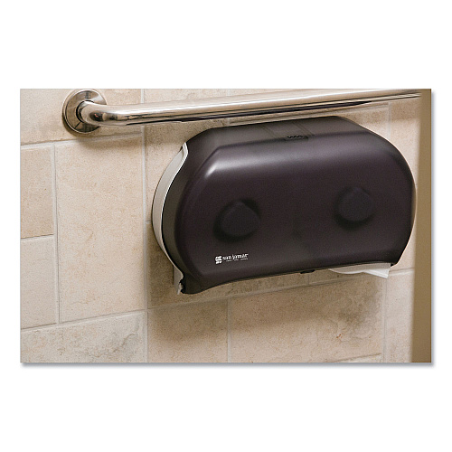 San Jamar Twin 9" Jumbo Tissue Dispenser, Classic, 19 x 5.25 x 12, Transparent Black Pearl (R4000TBK)