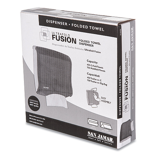 San Jamar Ultrafold Fusion C-Fold and Multifold Towel Dispenser, 11.5 x 5.5 x 11.5, Black (T1755TBK)