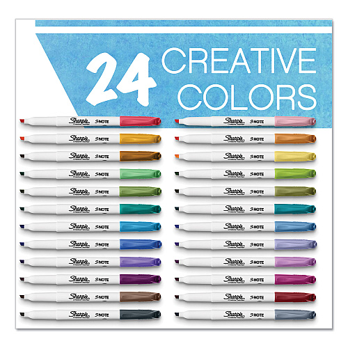 Sharpie S-Note Creative Markers, Assorted Ink Colors, Chisel Tip, Assorted Barrel Colors, 24/Pack (2117330)