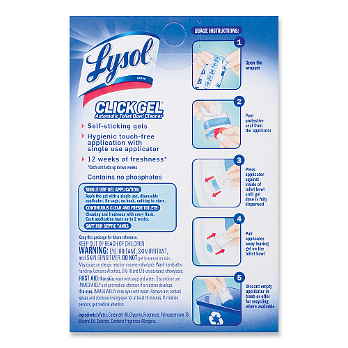 Lysol&reg; Click Gel Automatic Toilet Bowl Cleaner, Ocean Fresh, 6/Box, 4 Boxes/Carton (89059CT)