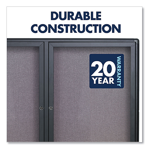 Quartet Enclosed Indoor Fabric Bulletin Board with Two Hinged Doors, 48 x 36, Gray Surface, Graphite Aluminum Frame (2364L)