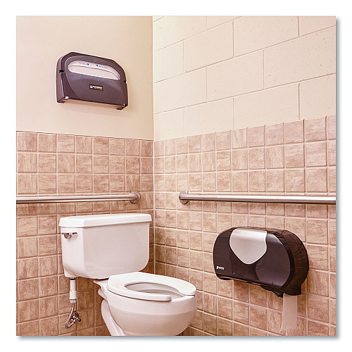 San Jamar Twin 9" Jumbo Bath Tissue Dispenser, Summit, 20.07 x 5.88 x 11.9, Black/Faux Stainless Steel (R4070BKSS)
