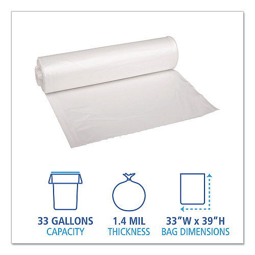 Boardwalk&reg; 33 Gallon Clear Garbage Bags, 33x39, 1.47mil, 100 Bags, BWK534