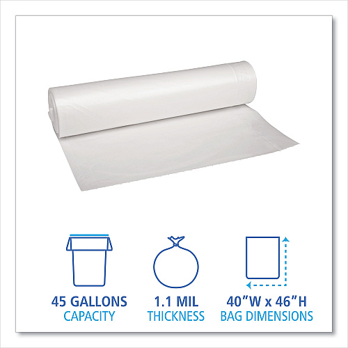 Boardwalk&reg; 45 Gallon Clear Garbage Bags, 40x46, 1.1mil, 100 Bags, BWK531