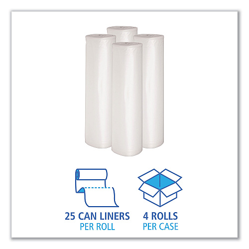 Boardwalk&reg; 60 Gallon Clear Garbage Bags, 38x58, 1.1mil, 100 Bags, BWK533