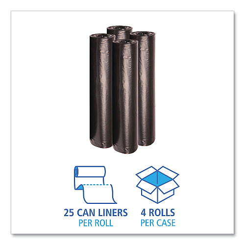 Boardwalk&reg; 56 Gallon Black Garbage Bags, 43x47, 1.2mil, 100 Bags, BWK518