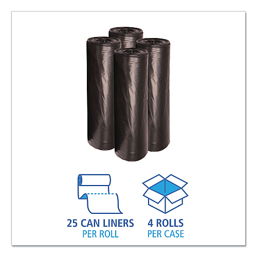 Boardwalk&reg; 56 Gallon Black Garbage Bags, 43x47, 1.6mil, 100 Bags, BWK522