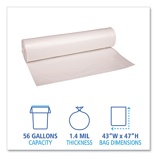Boardwalk&reg; 56 Gallon Clear Garbage Bags, 43x47, 1.4mil, 100 Bags, BWK536