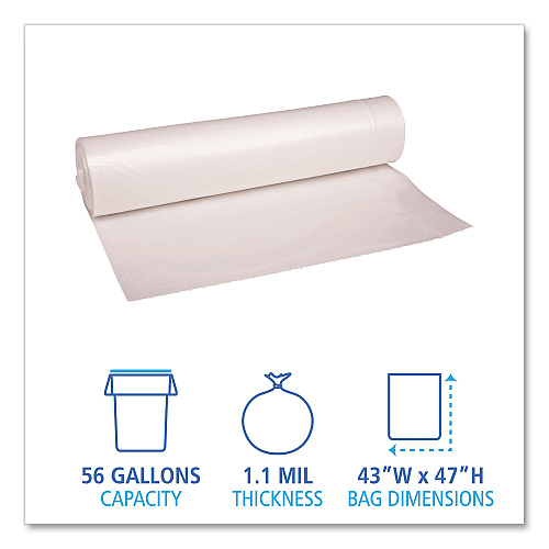 Boardwalk&reg; 56 Gallon Clear Garbage Bags, 43x47, 1.1 mil, 100 Bags, BWK532