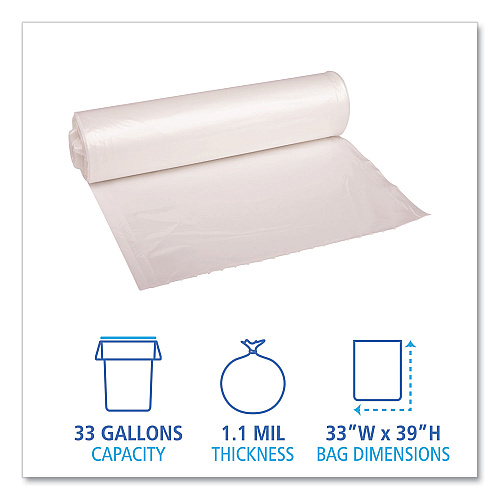Boardwalk&reg; 33 Gallon Clear Garbage Bags, 33x39, 1.1mil, 100 Bags, BWK530