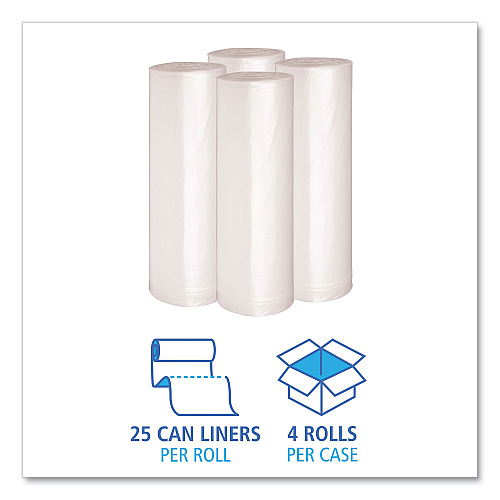 Boardwalk&reg; 60 Gallon Clear Garbage Bags, 38x58, 1.4mil, 100 Bags, BWK537