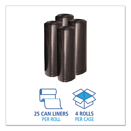 Boardwalk&reg; 60 Gallon Black Garbage Bags, 38x58, 1.2mil, 100 Bags, BWK519