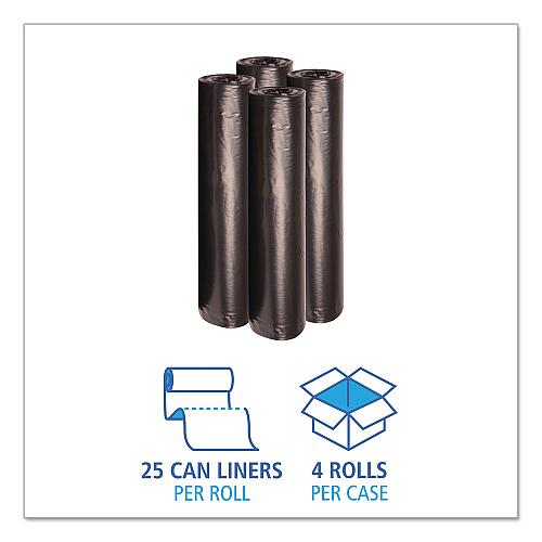 Boardwalk&reg; 45 Gallon Black Garbage Bags, 40x46, 1.2mil, 100 Bags, BWK517
