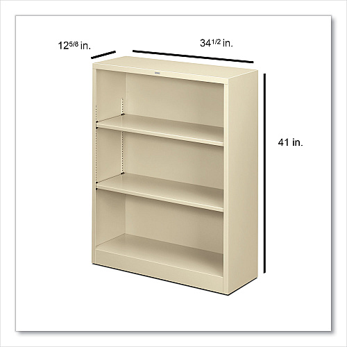 HON Metal Bookcase, Three-Shelf, 34.5w x 12.63d x 41h, Putty (S42ABCL)