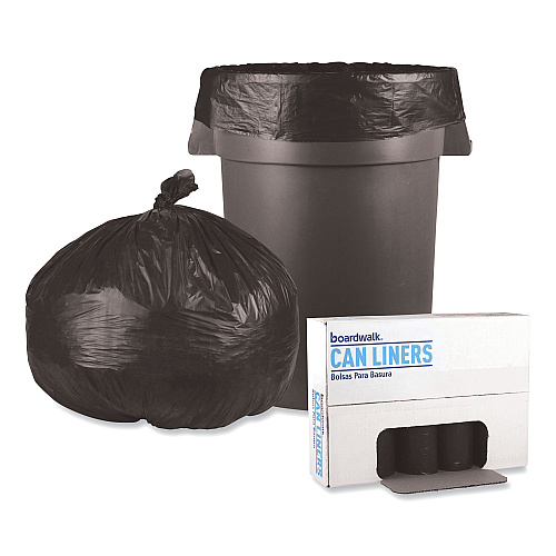 Boardwalk Low-Density Waste Can Liners, 56 gal, 0.6 mil, 43" x 47", Black, Perforated Roll, 25 Bags/Roll, 4 Rolls/Carton (BWK4347H)