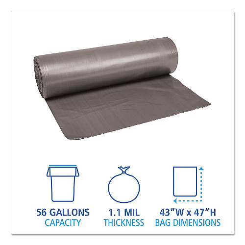 Boardwalk Low-Density Waste Can Liners, 56 gal, 1.1 mil, 43" x 47", Gray, Perforated Roll, 20 Bags/Roll, 5 Rolls/Carton (BWK4347SEH)
