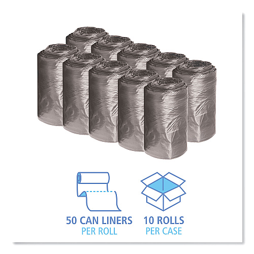 Boardwalk Low-Density Waste Can Liners, 16 gal, 0.35 mil, 24" x 32", Black, Perforated Roll, 50 Bags/Roll, 10 Rolls/Carton (BWK2432L)