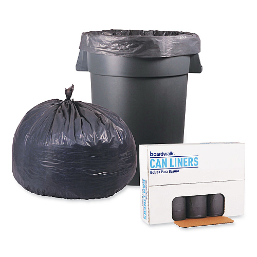 Boardwalk Low-Density Waste Can Liners, 60 gal, 0.95 mil, 38" x 58", Gray, Perforated Roll, 25 Bags/Roll, 4 Rolls/Carton (BWK528)