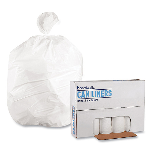 Boardwalk Low-Density Waste Can Liners, 56 gal, 0.6 mil, 43" x 47", White, Perforated Roll, 25 Bags/Roll, 4 Rolls/Carton (BWK4347EXH)