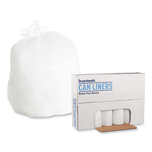 Boardwalk Low-Density Waste Can Liners, 30 gal, 0.6 mil, 30" x 36", White, Perforated Roll, 25 Bags/Roll, 8 Rolls/Carton (BWK3036EXH)