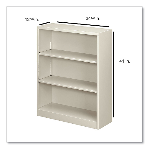 HON Metal Bookcase, Three-Shelf, 34.5w x 12.63d x 41h, Light Gray (S42ABCQ)