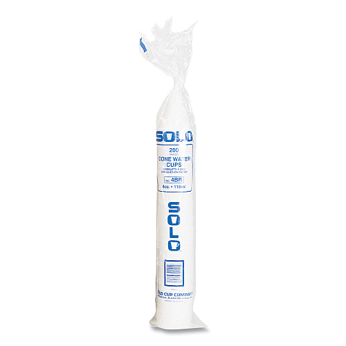 SOLO Cone Water Cups, ProPlanet Seal, Cold, Paper, 4 oz, White, 200/Bag, 25 Bags/Carton (4BRCT)