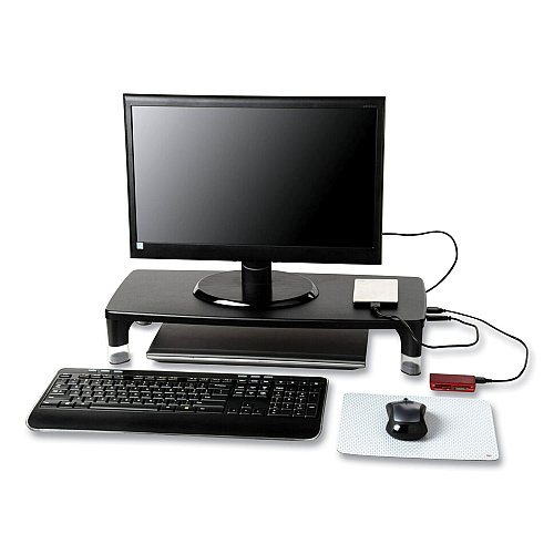 3M Monitor Stand MS100B, 21.6 x 9.4 x 2.7 to 3.9, Black/Clear, Supports 33 lb