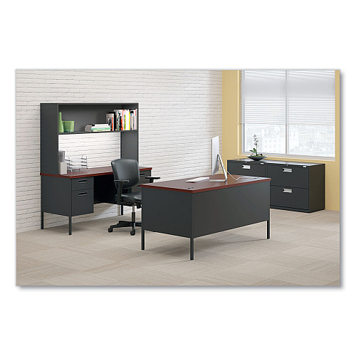 HON Metro Classic Series Double Pedestal Desk, Flush Panel, 60" x 30" x 29.5", Mahogany/Charcoal (P3262NS)