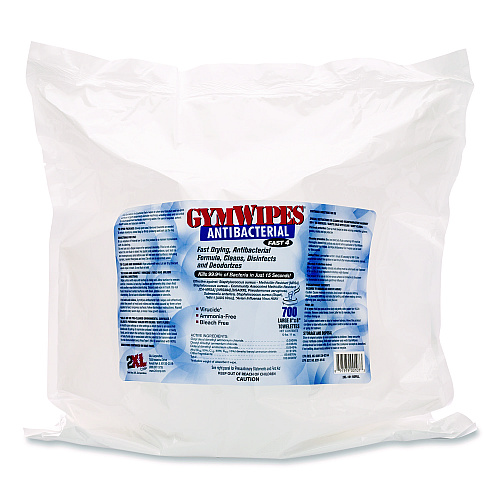 2XL Antibacterial Gym Wipes Refill, 1-Ply, 6 x 8, Unscented, White, 700 Wipes/Pack, 4 Packs/Carton (L101)