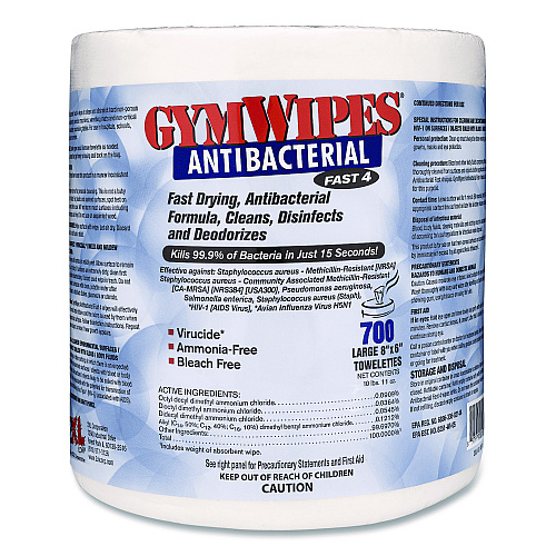 2XL Antibacterial Gym Wipes Refill, 1-Ply, 6 x 8, Unscented, White, 700 Wipes/Pack, 4 Packs/Carton (L101)