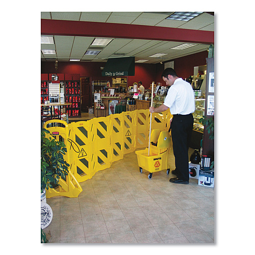 Rubbermaid Commercial Portable Mobile Safety Barrier, Plastic, 13 ft x 40", Yellow (9S1100YEL)