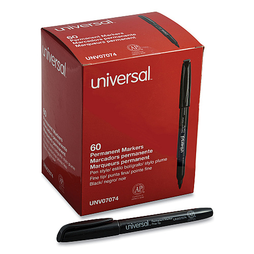 Universal Pen-Style Permanent Marker Value Pack, Fine Bullet Tip, Black, 60/Pack (UNV07074)