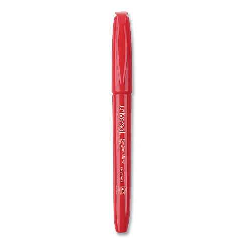 Universal Pen-Style Permanent Marker, Fine Bullet Tip, Red, Dozen (UNV07072)