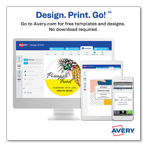 Avery Oval Labels w/ Sure Feed and Easy Peel, 2 x 3.33, Glossy White, 80/Pack (22820)