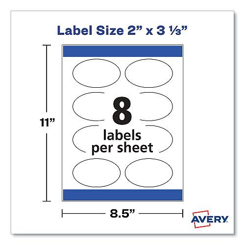 Avery Oval Labels w/ Sure Feed and Easy Peel, 2 x 3.33, Glossy White, 80/Pack (22820)