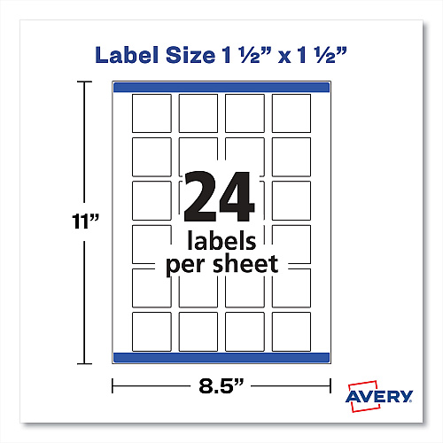 Avery Square Labels with Sure Feed and TrueBlock, 1.5 x 1.5, White, 600/Pack (22805)