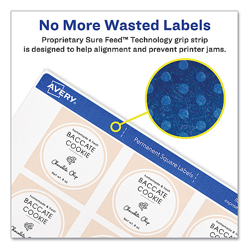 Avery Square Labels with Sure Feed and TrueBlock, 1.5 x 1.5, White, 600/Pack (22805)