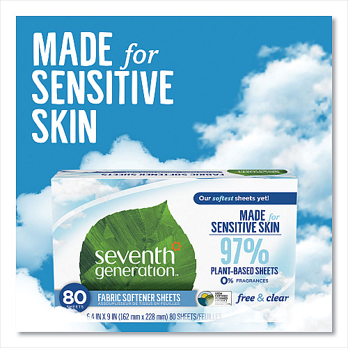 Seventh Generation Natural Fabric Softener Sheets, Unscented, 80 Sheets/Box (44930EA)