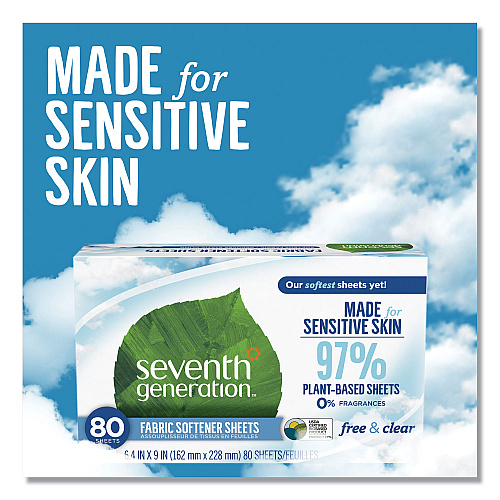 Seventh Generation Natural Fabric Softener Sheets, Unscented, 80 Sheets/Box, 4/Carton (44930CT)