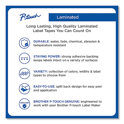 Brother TZe Laminated Removable Label Tapes, 0.94" x 26.2 ft, Black on Blue (TZE551CS)