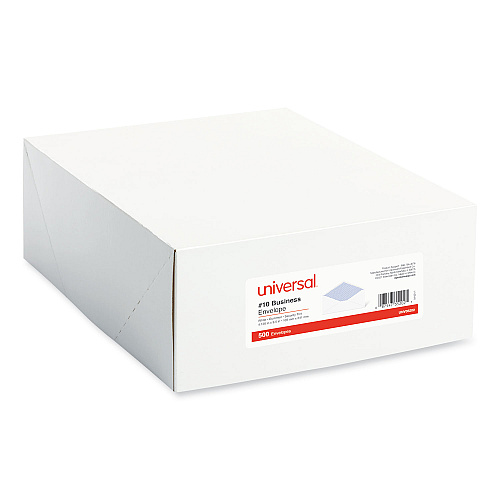 Universal Open-Side Security Tint Business Envelope, #10, Monarch Flap, Gummed Closure, 4.13 x 9.5, White, 500/Box (UNV35202)