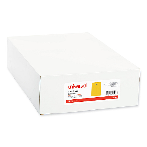 Universal Kraft Clasp Envelope, 28 lb Bond Weight Kraft, #97, Square Flap, Clasp/Gummed Closure, 10 x 13, Brown Kraft, 100/Box (UNV35267)