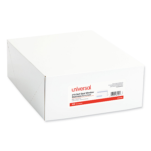 Universal Self-Seal Security Tint Business Envelope, Address Window, #10, Square Flap, Self-Adhesive Closure, 4.13 x 9.5, White, 500/BX (UNV36102)