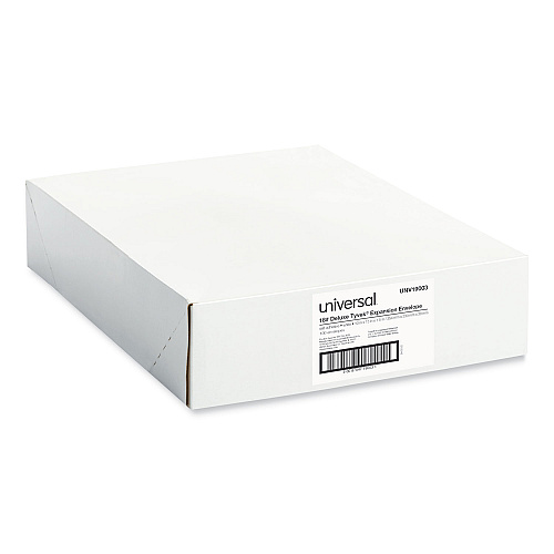 Universal Deluxe Tyvek Expansion Envelopes, Open-End, 1.5" Capacity, #13 1/2, Square Flap, Self-Adhesive Closure, 10 x 13, White,100/BX (19003)