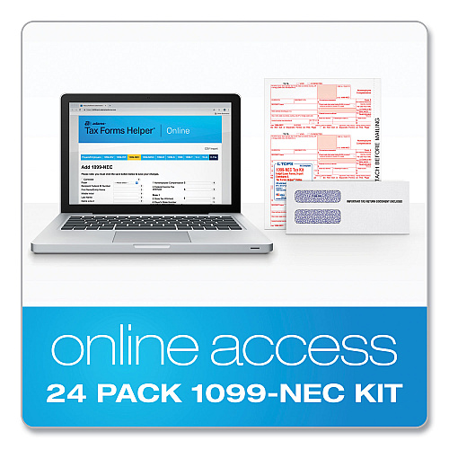 Adams 4-Part 1099-NEC Tax Form Kit with Security Envelopes and Tax Forms Helper, 2024, 8.5 x 3.5, 3 Forms/Sheet, 24 Forms Total (22905KITNEC)