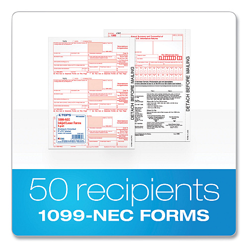 Adams 4-Part 1099-NEC Tax Forms with Tax Forms Helper, Fiscal Year: 2024, Carbonless, 8.5 x 3.5, 3 Forms/Sheet, 50 Forms Total (22993NEC)