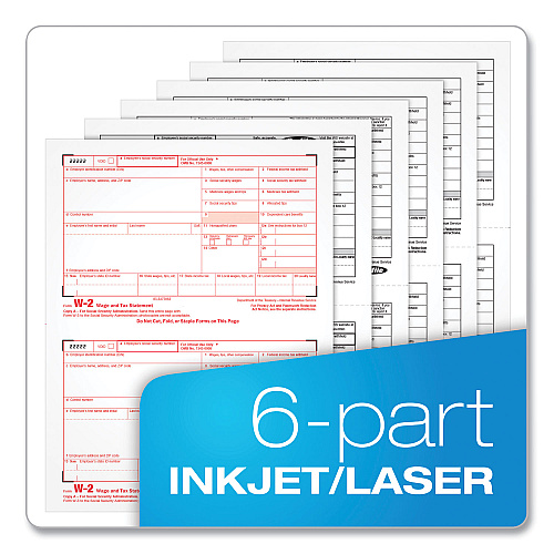 Adams 6-Part W-2 Tax Forms with Tax Forms Helper, Fiscal Year: 2024, Six-Part Carbonless, 8.5 x 5.5, 2 Forms/Sheet, 50 Forms Total (22991)