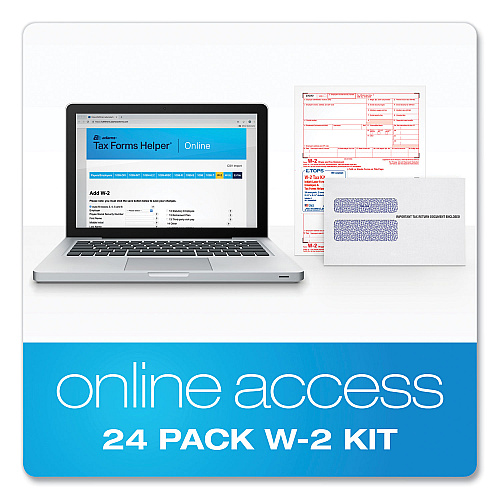 Adams 6-Part W-2 Tax Form Kit with Security Envelopes and Tax Forms Helper, 2024, 8.5 x 5.5, 2 Forms/Sheet, 24 Forms Total (22904KIT)
