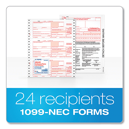 Adams 4-Part 1099-NEC Continuous Feed Tax Forms, Fiscal Year: 2024, Four-Part Carbonless, 8.5 x 5.5, 2 Forms/Sheet, 24 Forms Total (2299NEC)